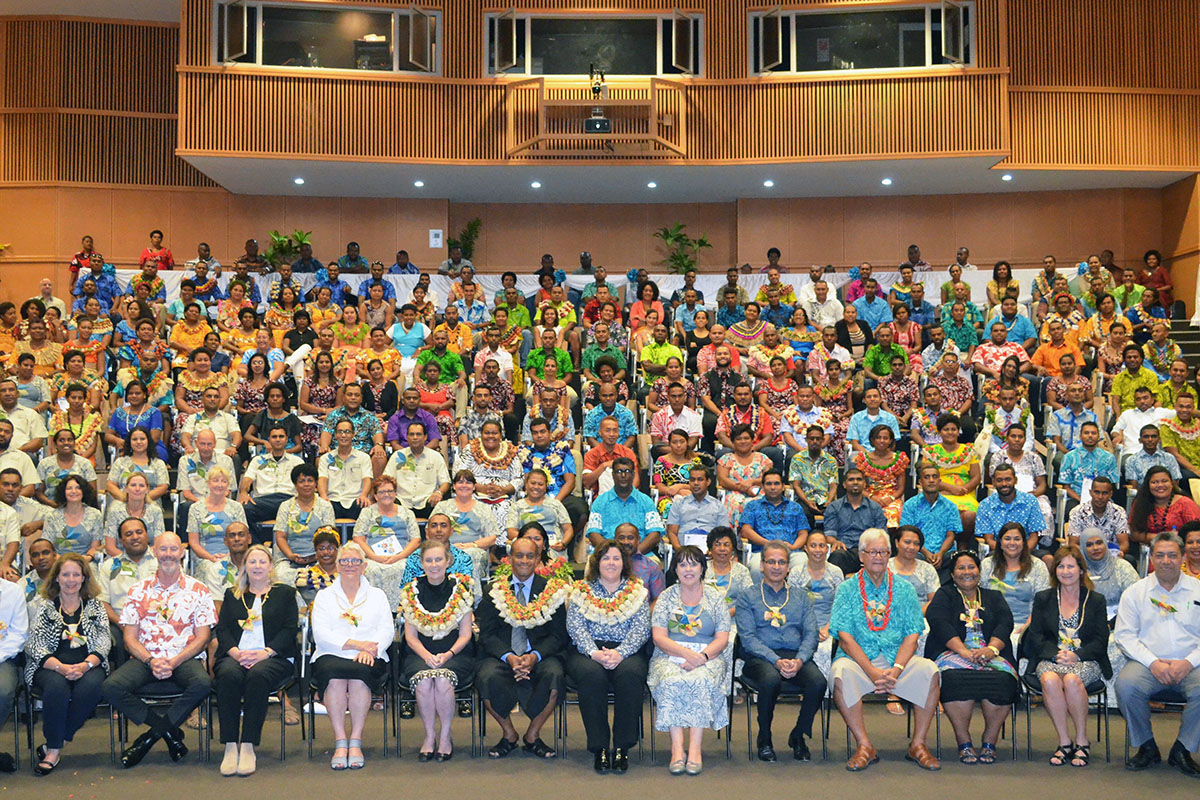 APTC graduates with Chief Guest, Minister for Employment, Productivity and Industrial Relations, Hon. Mr Jone Usamate and APTC staff at the graduation ceremony in Suva.