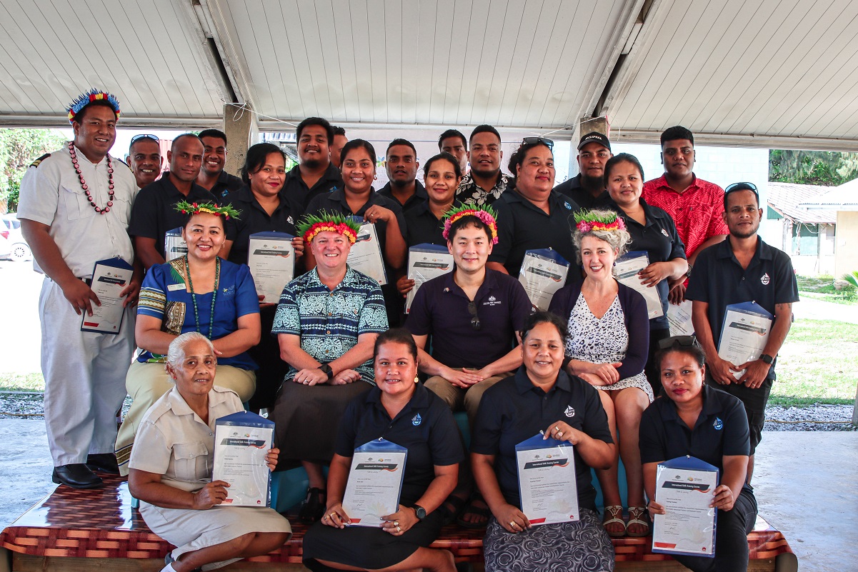 APTC graduates after receiving their certificates at the graduation ceremony in Kiribati on Wednesday, 27 September 2023.