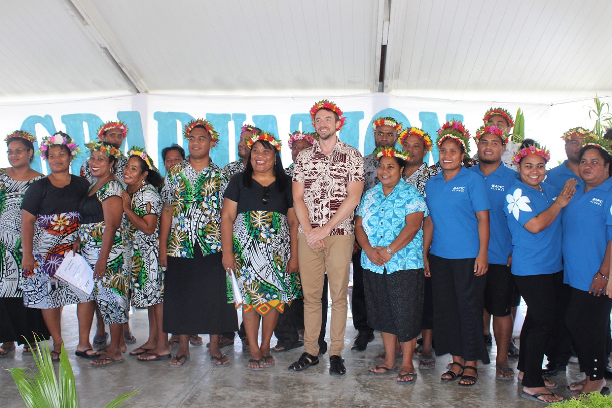 APTC graduates with the Australian High Commissioner to Kiribati, His Excellency David Yardley, during their graduation ceremony in Kiribati