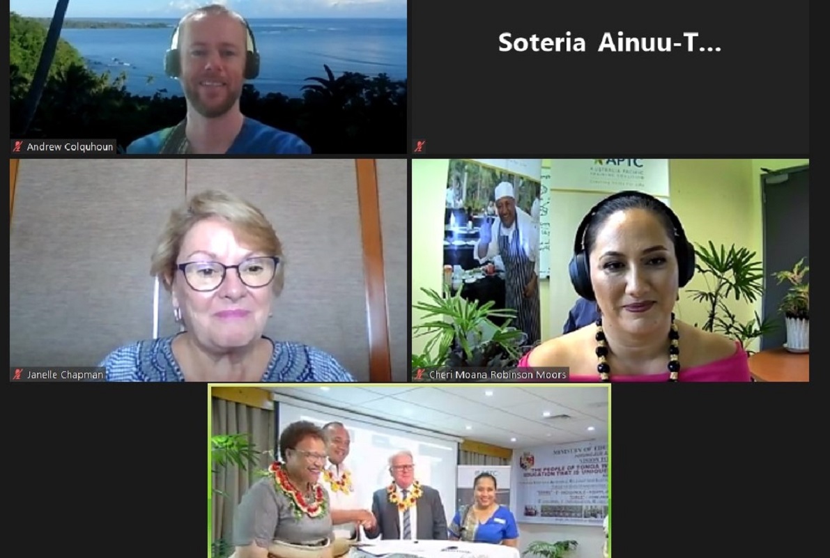 Virtual partnership signing between the Tongan Ministry of Education and Training (MET) and the Australia Pacific Training Coalition (APTC).